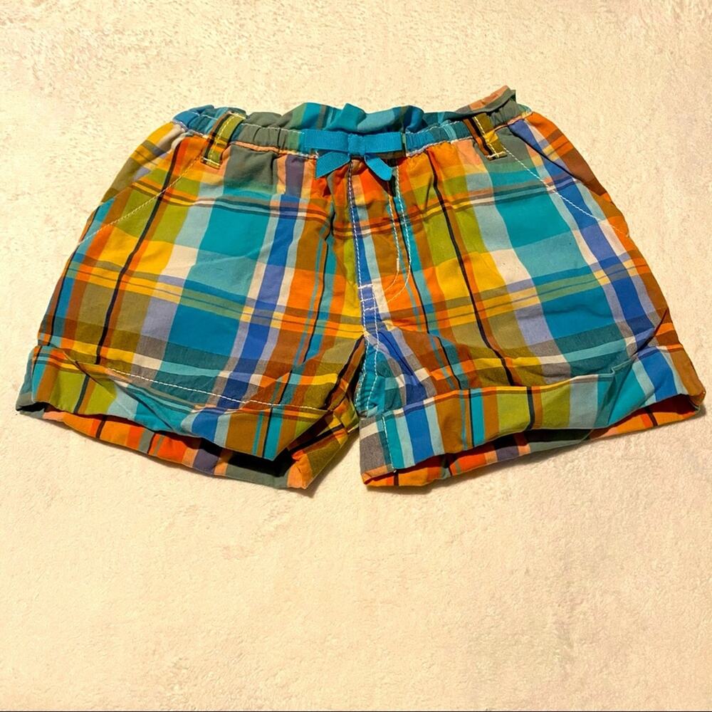Gymboree Plaid Cotton Pull On Shorts Girls Size 3 Blue Orange White Multicolor